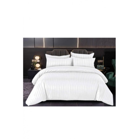 Lenjerie de Lux Divines Doty® din Damasc cu 4 piese, pentru pat dublu, bumbac finet, 230x250 cm, alb, design uni elegant [2]