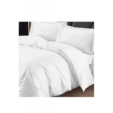 Lenjerie de Lux Divines Doty® din Damasc cu 4 piese, pentru pat dublu, bumbac finet, 230x250 cm, alb, design uni elegant [3]