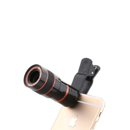 GADGETURI SOLARE - Lentila optica Top Zoom Lens, pentru telefon,tip telescop,marire 8X, clips de prindere, laveta inclusa, negru