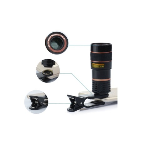 Lentila optica Top Zoom Lens, pentru telefon,tip telescop,marire 8X, clips de prindere, laveta inclusa, negru [1]