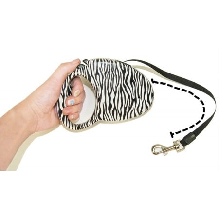 Lese și zgărzi pentru câini - Lesa de 5 m retractabila pentru animale de companie, design zebra, Doty