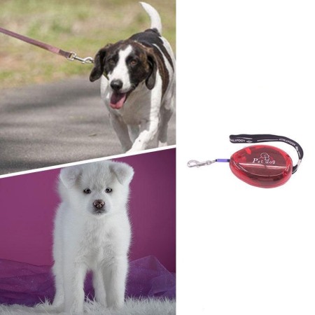 Lesa de mana automata si retractabila pentru caini si pisici, 2.5 m, rosu, Doty [0]