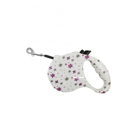 Lesa retractabila PlushLeash Doty®, 5m, design creativ cu flori, perfect pentru animalele de companie de talie medie, alb/mov [4]