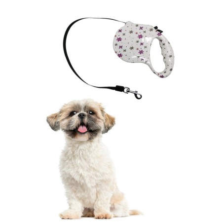 Lesa retractabila PlushLeash Doty®, 5m, design creativ cu flori, perfect pentru animalele de companie de talie medie, alb/mov [3]