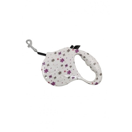 Lesa retractabila PlushLeash Doty®, 5m, design creativ cu flori, perfect pentru animalele de companie de talie medie, alb/mov [1]