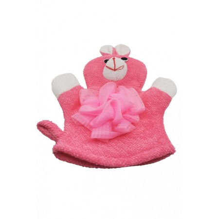 Manusa de baie BunnyBath, forma iepure, cu 2 fete, efect exfoliant, 26x20 cm, roz, Doty®️ [1]