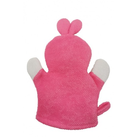 Manusa de baie BunnyBath, forma iepure, cu 2 fete, efect exfoliant, 26x20 cm, roz, Doty®️ [3]