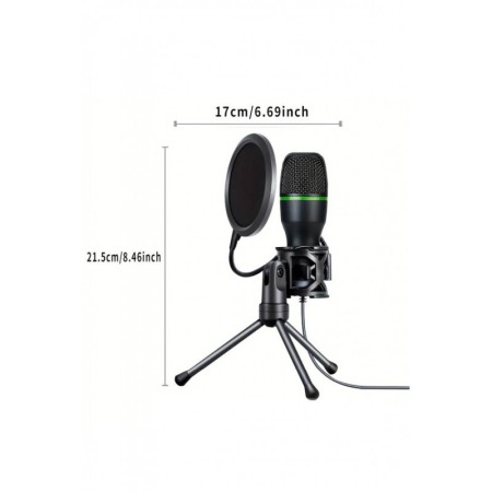 Microfon capacitiv USB PodLive Doty®,pentru streaming, cu trepied, pentru PC, sunet omnidirectional,negru/verde [4]