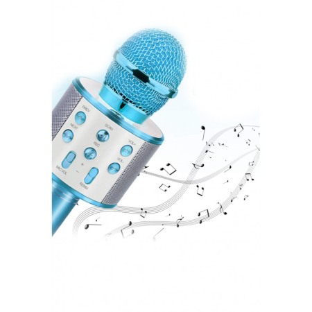 Jucarii hobby - Microfon profesional de karaoke Let's sing, conexiune bluetooth 4.1, Hi-Fi ,cablu incarcare, difuzor incorporat, albastru,doty