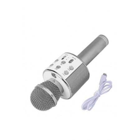 Microfon profesional de karaoke Let's sing, conexiune bluetooth 4.1, Hi-Fi ,cablu incarcare, difuzor incorporat, argintiu,doty [4]