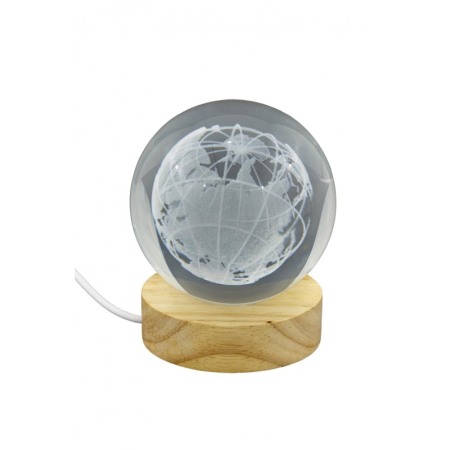 Mini glob decorativ din sticla EarthLight, iluminat, design creativ, cu planeta Pamant, USB inclus, baza din lemn, 9 cm [2]