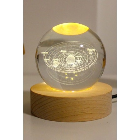 Mini glob decorativ din sticla SystemLight, iluminat, design creativ, cu sistemul solar, USB inclus, baza din lemn, 9 cm [4]