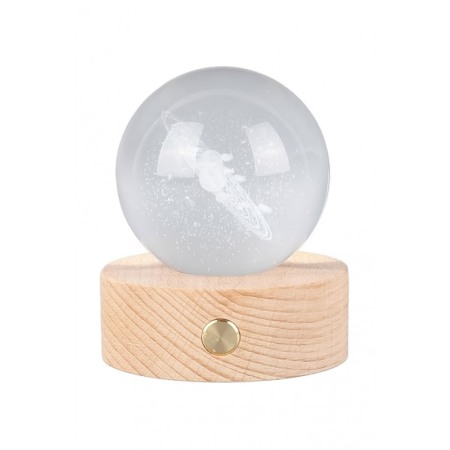Mini glob decorativ din sticla SystemLight, iluminat, design creativ, cu sistemul solar, USB inclus, baza din lemn, 9 cm [2]