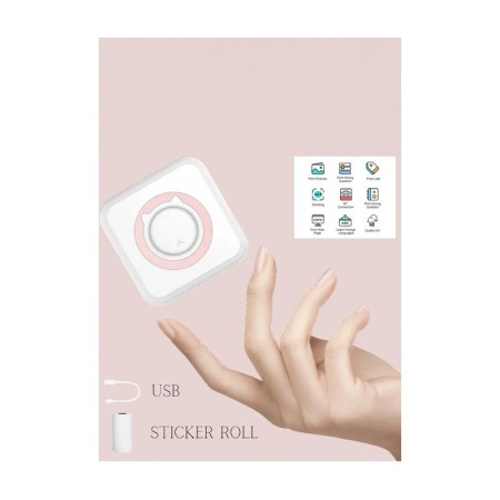 Mini imprimanta JustPrint, portabila, termica, conectare prin bluetooth, alb/roz, Doty® [3]