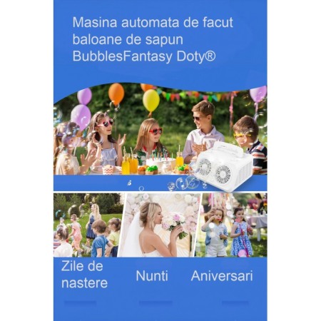 Mini Masina automata de facut baloane de sapun BubblesFantasy Doty®, cu baterii, 20000+ baloane de sapun/min, alb [4]