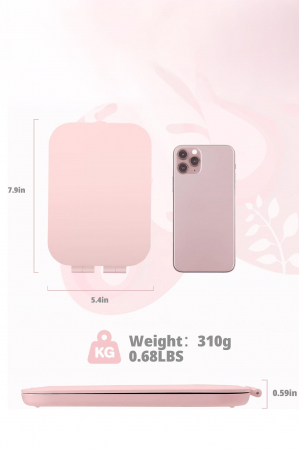 Mini Oglinda Cosmetica Portabila AllTime Espejo Doty®, iluminare LED, 3 tipuri de lumina, USB inclus, 20x13 cm, practica si usor de transportat, design minimalist si elegant, roz pudra [9]
