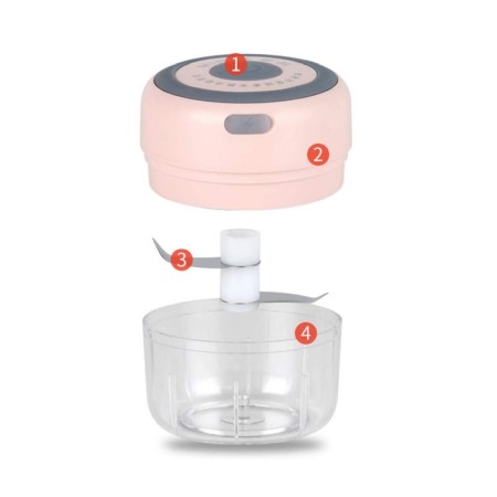 Mini tocator electric MiniChop, design elegant, 90x90x100 mm, reincarcabil, USB inclus, 2 lame,roz pudra [1]