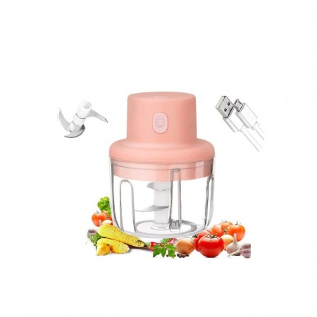 USTENSILE & ARTICOLE BUCATARIE - Mini tocator electric PinkChopper, pentru usturoi si alte alimente, USB inclus, 3 lame, 250 ml, roz, Doty®