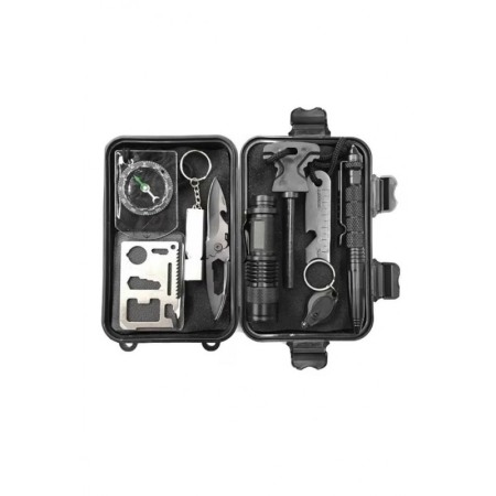 Mini Trusa de supravietuire Caution AllertKit Doty®, 10 piese incluse, pentru camping, drumetii sau aventuri in aer liber, negru [2]