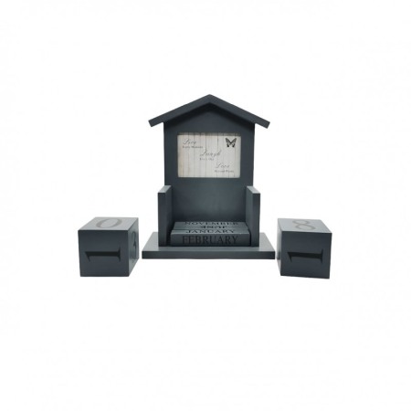 Obiect decorativ Little House, are calendar si mesaj inspirational inscripitionat, din lemn, 20x23x9 cm, gri, Doty®️ [2]