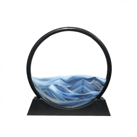IDEEI DE CADOURI - Obiect decorativ pentru birou BlueScene Sand, tip tablou cu nisip miscator, 3D, clepsidra, antistres, 17 cm, negru/albastru