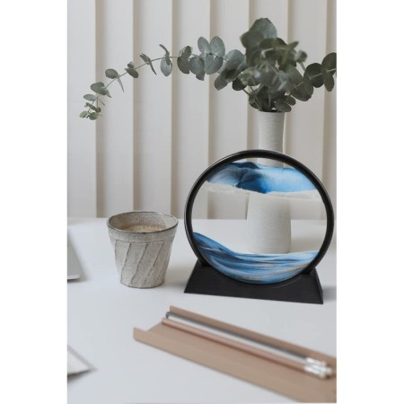 Obiect decorativ pentru birou BlueScene Sand, tip tablou cu nisip miscator, 3D, clepsidra, antistres, 17 cm, negru/albastru [2]
