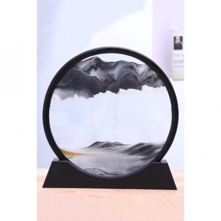 Obiect decorativ pentru birou GreyScene Sand, tip tablou cu nisip miscator, 3D, clepsidra, antistres, 17 cm, gri/negru [1]