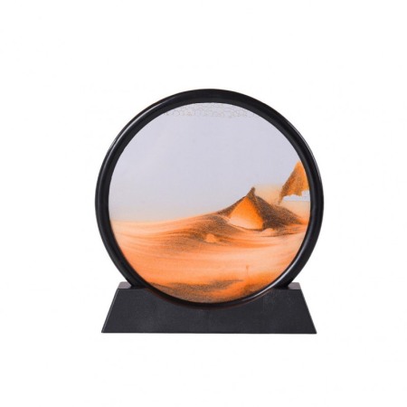 IDEEI DE CADOURI - Obiect decorativ pentru birou OrangeScene Sand, tip tablou cu nisip miscator, 3D, clepsidra, antistres, 25 cm, portocaliu/negru