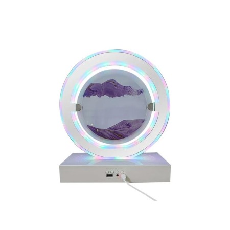 ILUMINAT & ELECTRICE - Obiect decorativ pentru birou SingSand Doty®, tip tablou cu nisip miscator, 3D, difuzor, bluetooth, lumini, alb/mov, 29x24 cm