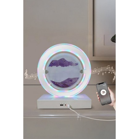 Obiect decorativ pentru birou SingSand Doty®, tip tablou cu nisip miscator, 3D, difuzor, bluetooth, lumini, alb/mov, 29x24 cm [2]