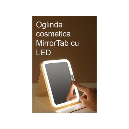 Oglinda cosmetica MirrorTab Doty®, cu LED, 3 tipuri de iluminare, design tip tableta cu husa, USB inclus, 23x17 cm, roz [5]