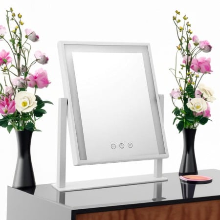Oglinzi cosmetice - Oglinda de machiaj Hollywood Shine, cu suport, LED , lumina calda si rece, intensificator lumina, 30 cm