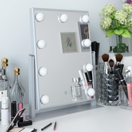 Oglinzi cosmetice - Oglinda Hollywood machiaj cu suport, luminata cu 9 LED-uri, modul 3 culori, intensificator lumina, 30 cm, Doty®