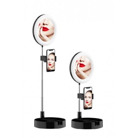 Oglinda rotunda LiveNow cu iluminare LED, pentru Live Streaming,brat telescopic,suport pentru telefon,3 moduri de lumina, 10 tre [5]