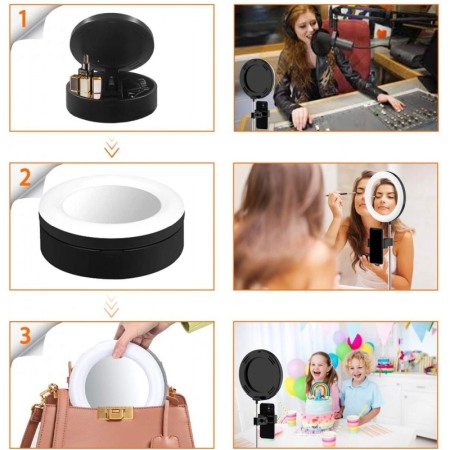 Oglinda rotunda LiveNow cu iluminare LED, pentru Live Streaming,brat telescopic,suport pentru telefon,3 moduri de lumina, 10 tre [1]