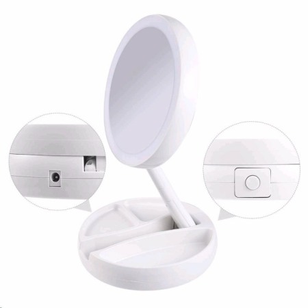 Oglinda rotunda machiaj cu iluminare LED , pliabila , 25 cm, efect de lupa,Alb , Doty [5]