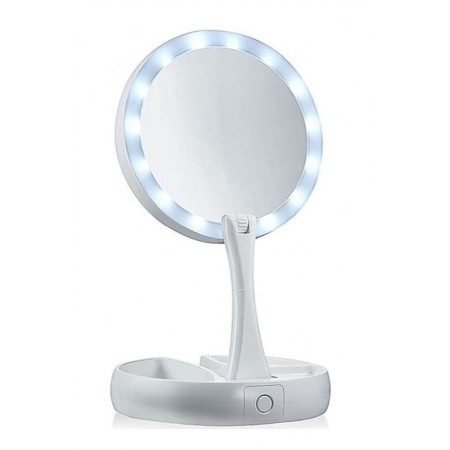 Oglinzi cosmetice - Oglinda rotunda machiaj cu iluminare LED , pliabila , 25 cm, efect de lupa,Alb , Doty
