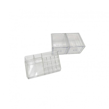 Organizator accesorii cosmetice, format din 2 parti, multiple compartimente, 22x14 cm, transparent [2]