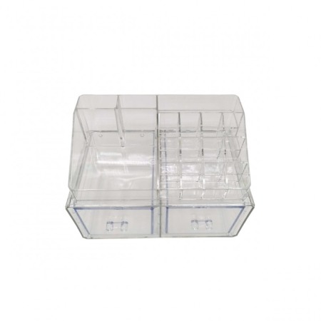 Organizatoare Make-up - Organizator accesorii cosmetice, format din 2 parti, multiple compartimente, 22x14 cm, transparent