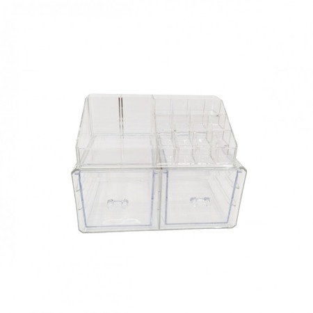 Organizator accesorii cosmetice, format din 2 parti, multiple compartimente, 22x14 cm, transparent [3]