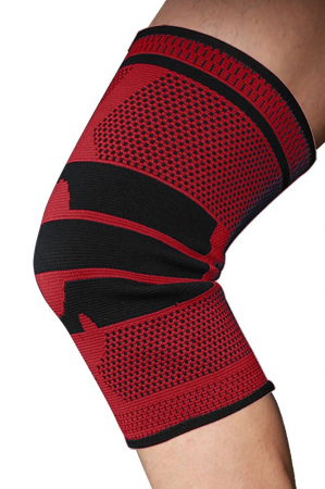 Orteza elastica ProFlex Knee Doty®, tip genunchiera, cu arcuire metalica si pernita din silicon pentru rotula, pentru activitati sportive, material compresiv si respirabil, marime universala, rosu/neg [6]