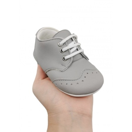 Pantofi copii, din piele ecologica, eleganti, simpli cu siret, marime 19, gri, Doty.® [1]