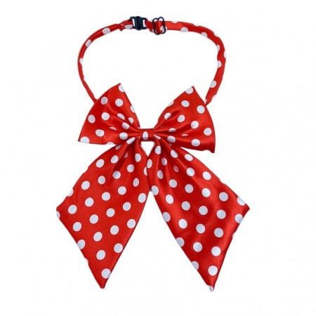 Zgărzi si hamuri pisici - Papion tip funda Fashion Ally , pentru animale de companie, mici,44-32 cm, reglabila, model buline, alb/rosu
