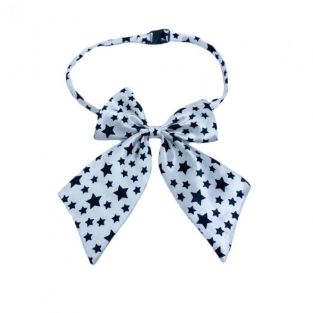 Zgărzi si hamuri pisici - Papion tip funda Fashion Ally , pentru animale de companie, mici,44-32 cm, reglabila, model stelute , alb