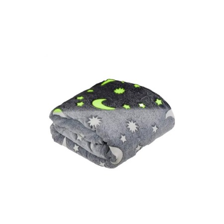 Pentru bebe si copii - Patura pufoasa MagicBlanket Doty®, forforescenta, moale si confortabila, model cu stelute si semiluna, 152x127 cm, gri