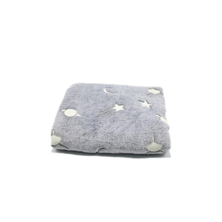 Patura pufoasa MagicBlanket Doty®, forforescenta, moale si confortabila, model cu stelute si semiluna, 152x127 cm, gri [6]