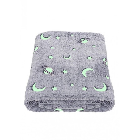 Patura pufoasa MagicBlanket Doty®, forforescenta, moale si confortabila, model cu stelute si semiluna, 152x127 cm, gri [3]