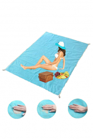 CURATENIE & INTRETINERE - Patura SnapClean Mat Doty® pentru plaja, picnic sau camping anti-nisip din poliester albastru, 200 cm x 200 cm, confortabila, usor de transportat