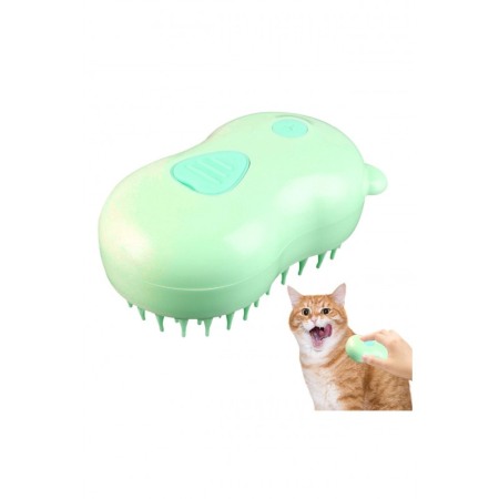 Pisici - Perie cu abur 3 in1 FluffEase Doty® pentru animalele de companie, USB, curata, indeparteaza eficient parul si maseaza, verde