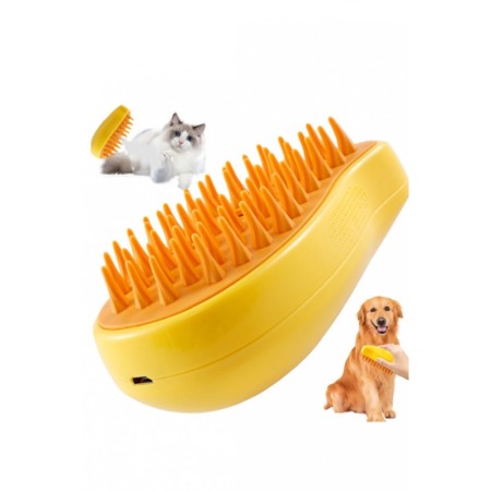 Perie cu abur 3 in1 PawPuff Doty® pentru animalele de companie, USB, curata/indeparteaza parul/maseaza, galbena [8]